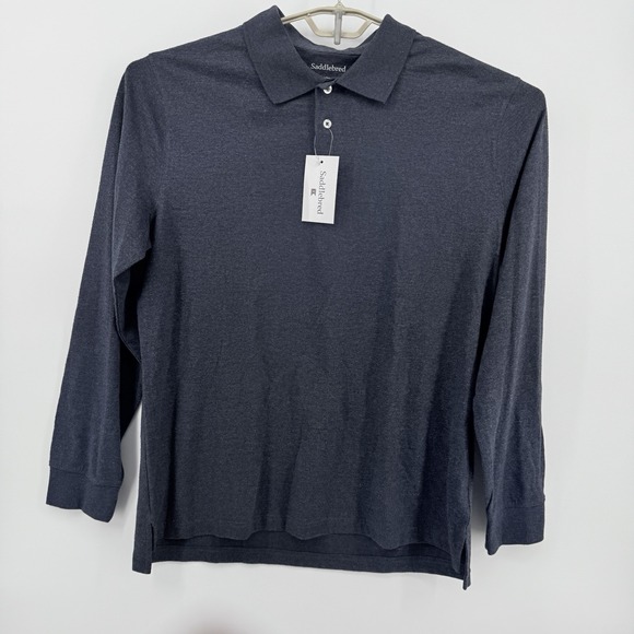 Saddlebred Men's Large Long Sleeve Polo Shirt Dark Blue Casual Classic comfort - Picture 2 of 9
